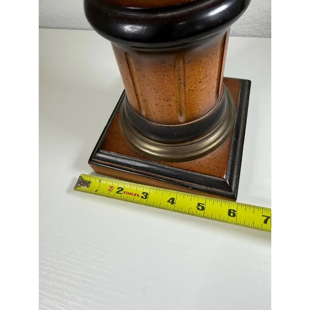 Vintage Wood Brass Table Lamp Eagle Finial Federal Style Americana Burlap Shade